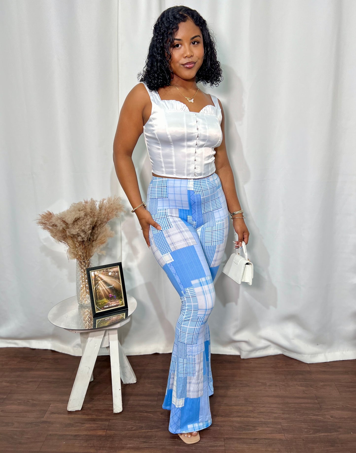 PRINTED CHECKERED PRINT PALAZZO PANTS