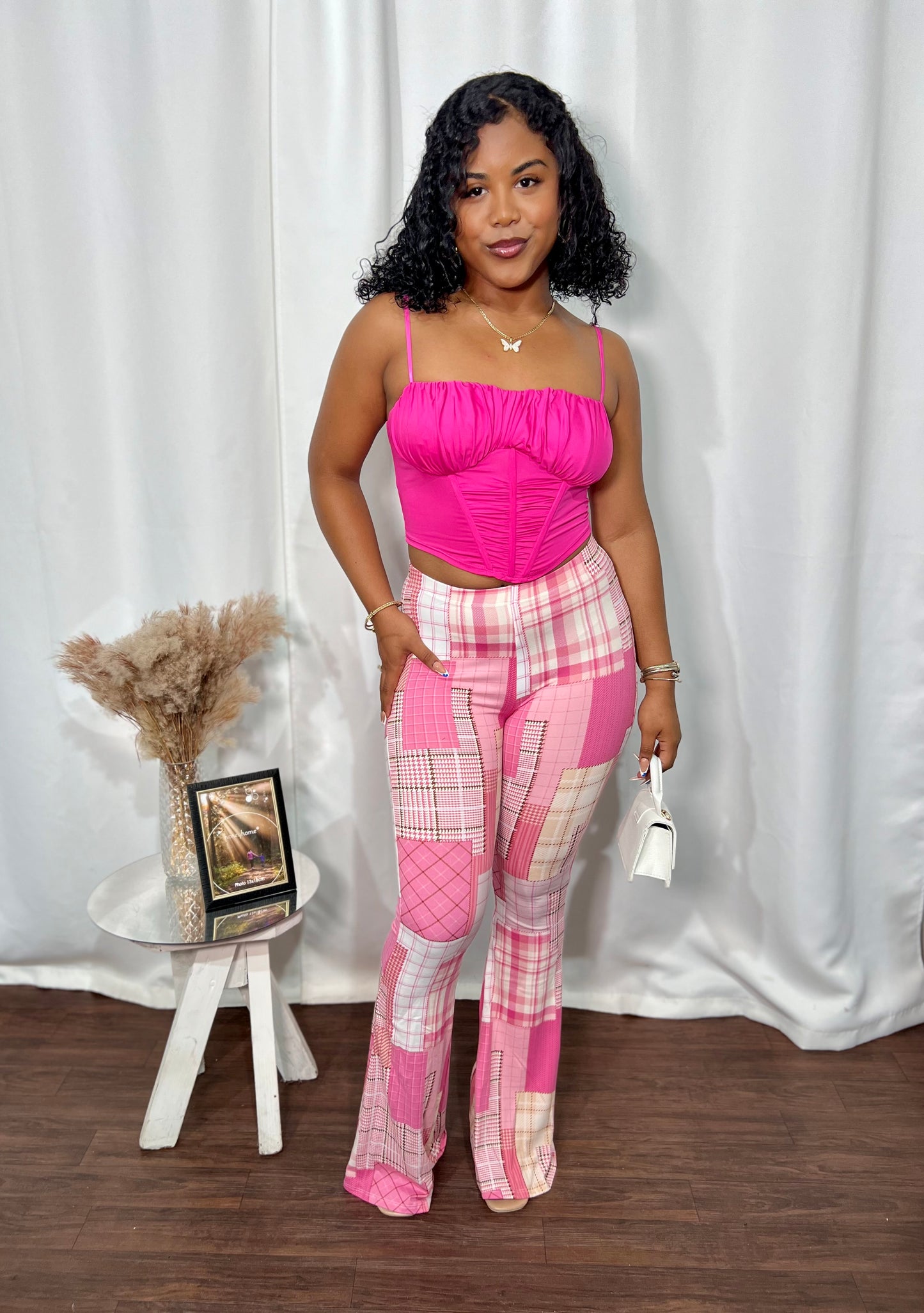 PRINTED CHECKERED PRINT PALAZZO PANTS