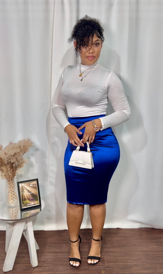 SATIN BLUES CLUES SLIT MAXI SKIRT