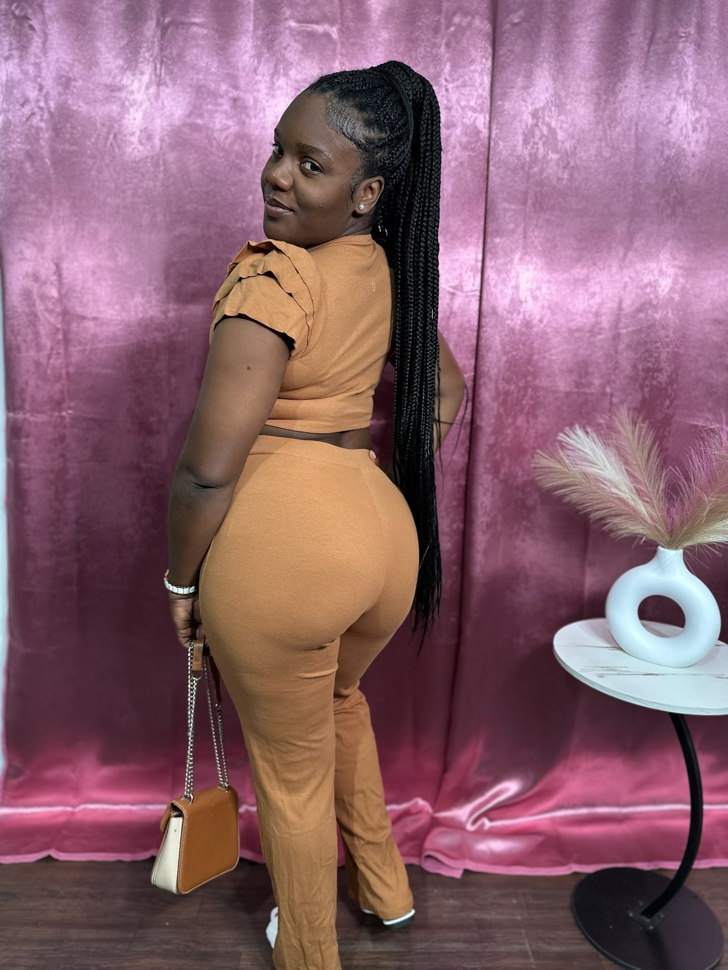 PUFF SLEEVE RIBBED FLARE SET