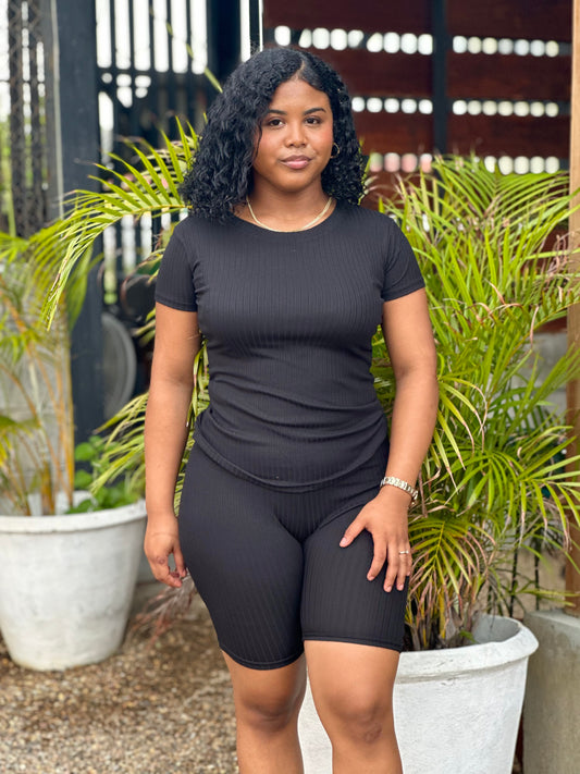 SOLID RIBBED 2-PC BIKER SHORTS SET