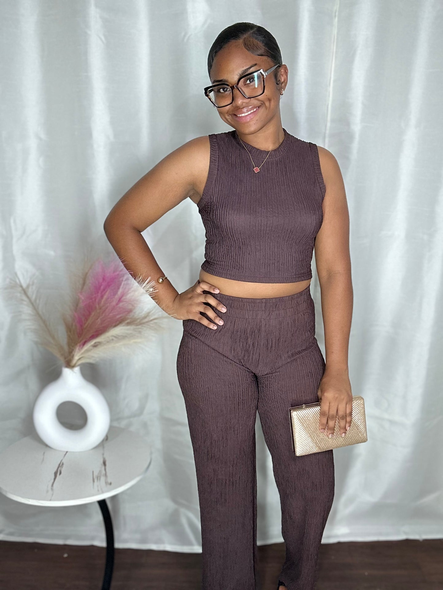 CRINKLE TANK TOP PANT SET