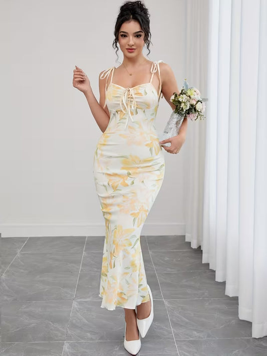 FLORAL BOW TIE MIDI DRESS