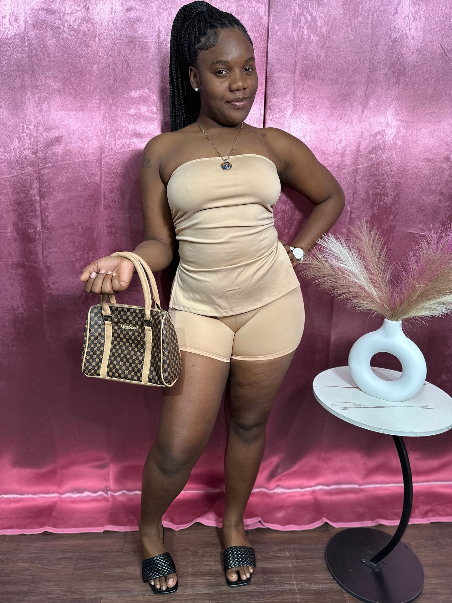 TEXTURED TUBE MINI SHORTS SET