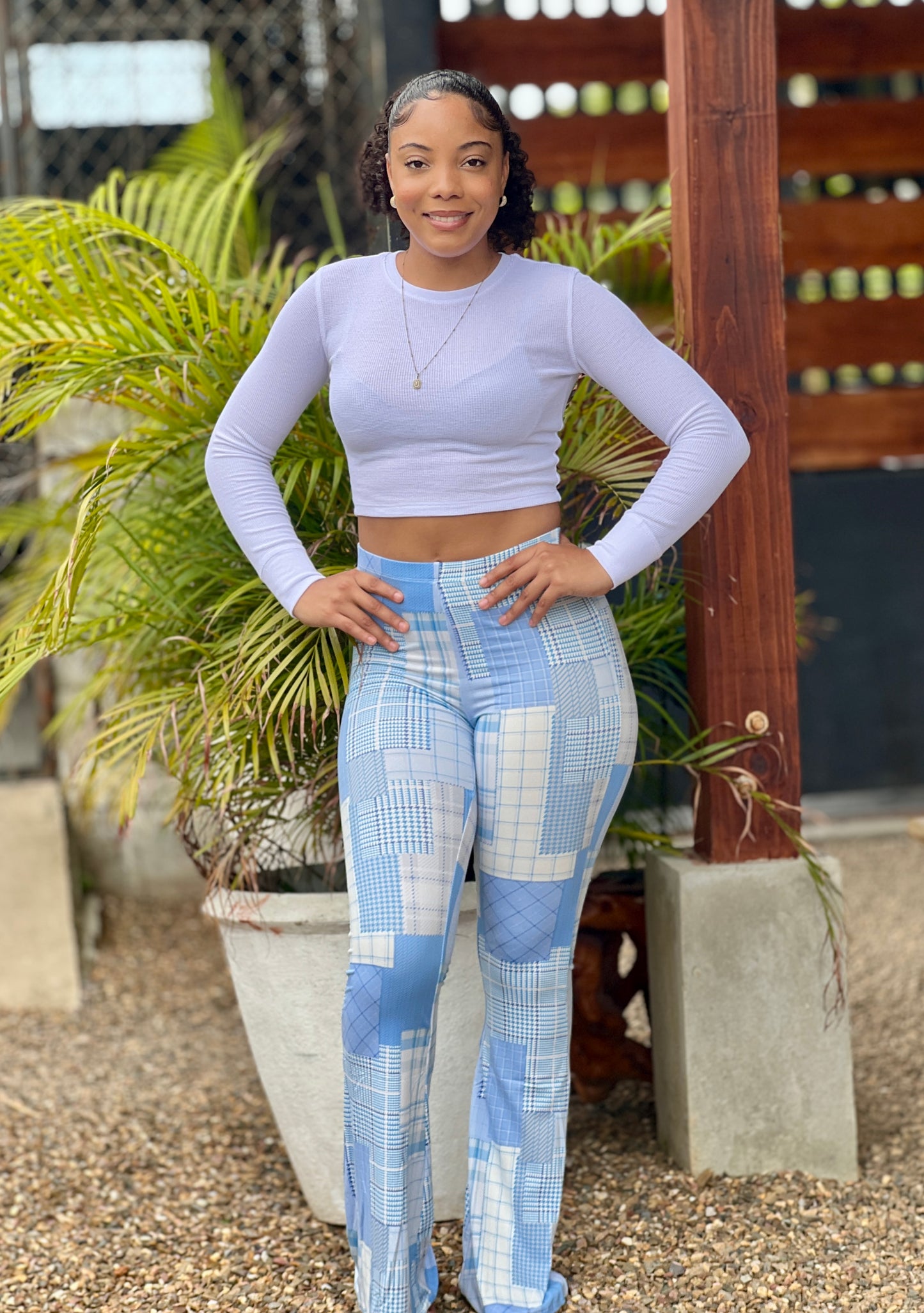 PRINTED CHECKERED PRINT PALAZZO PANTS