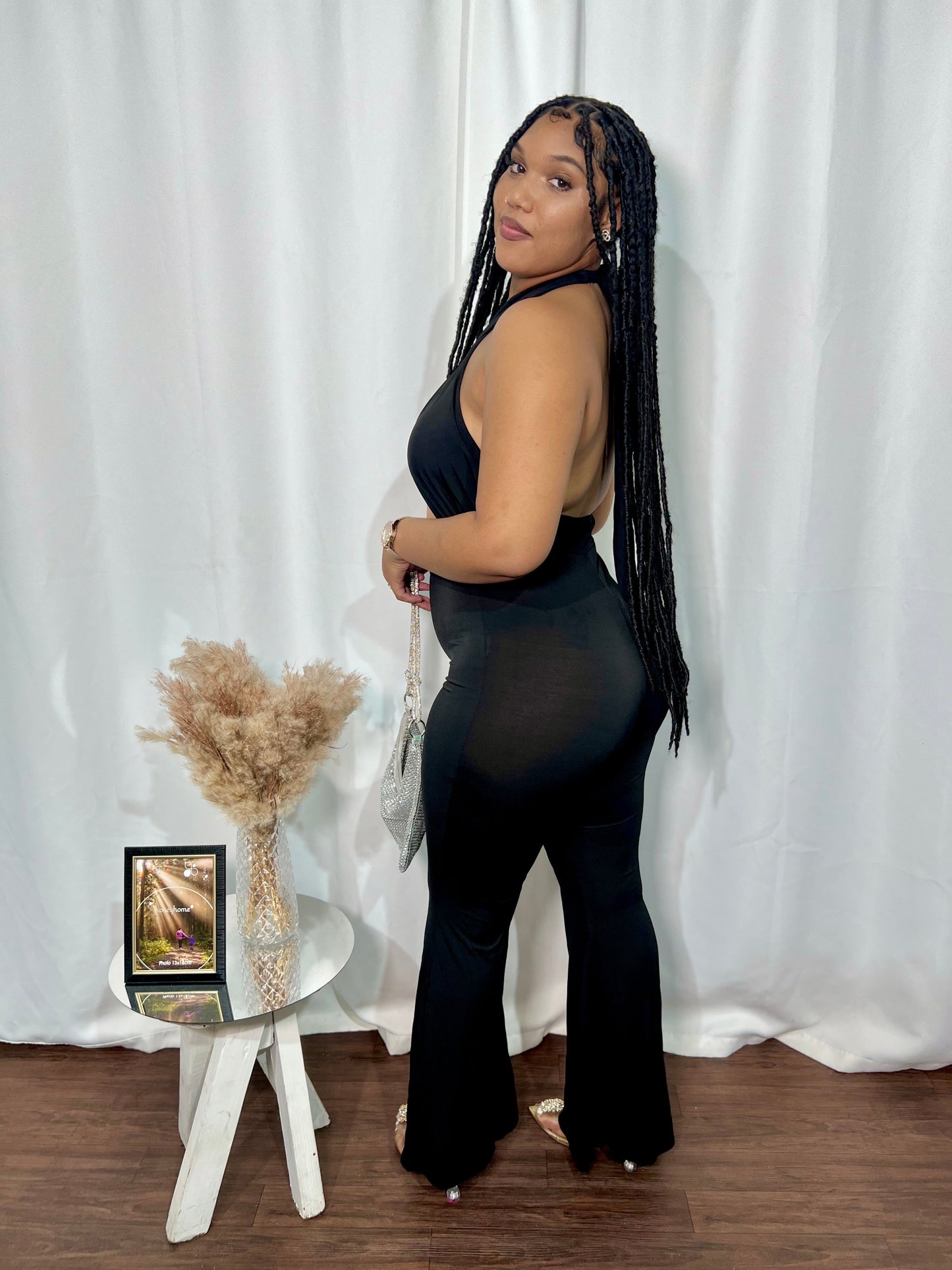 CRISS-CROSS HALTER NECK, BACKLESS JUMPSUIT