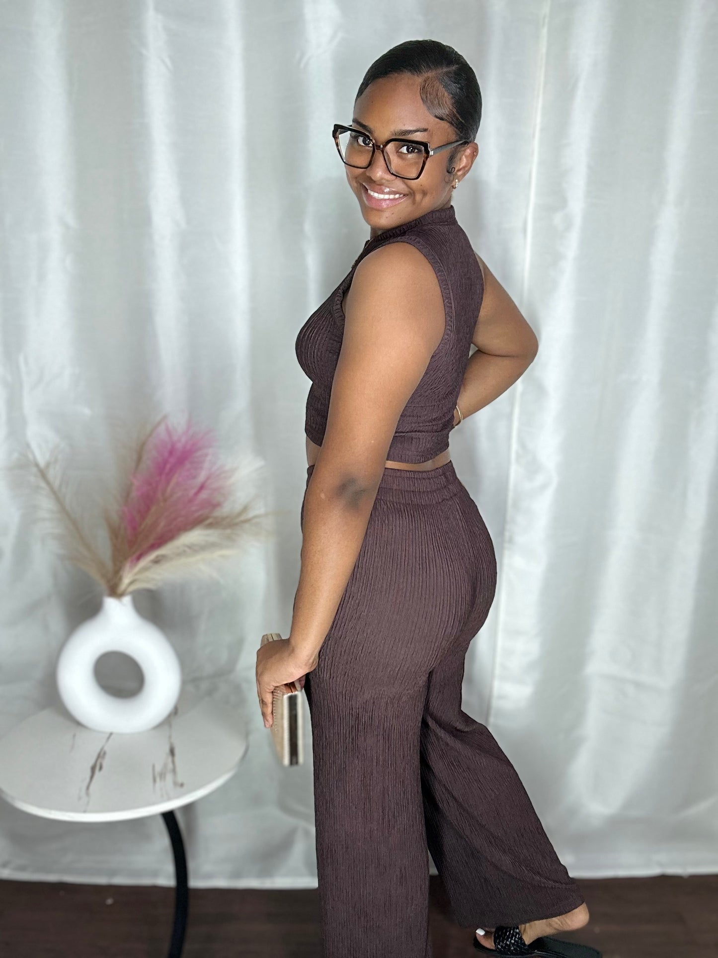 CRINKLE TANK TOP PANT SET