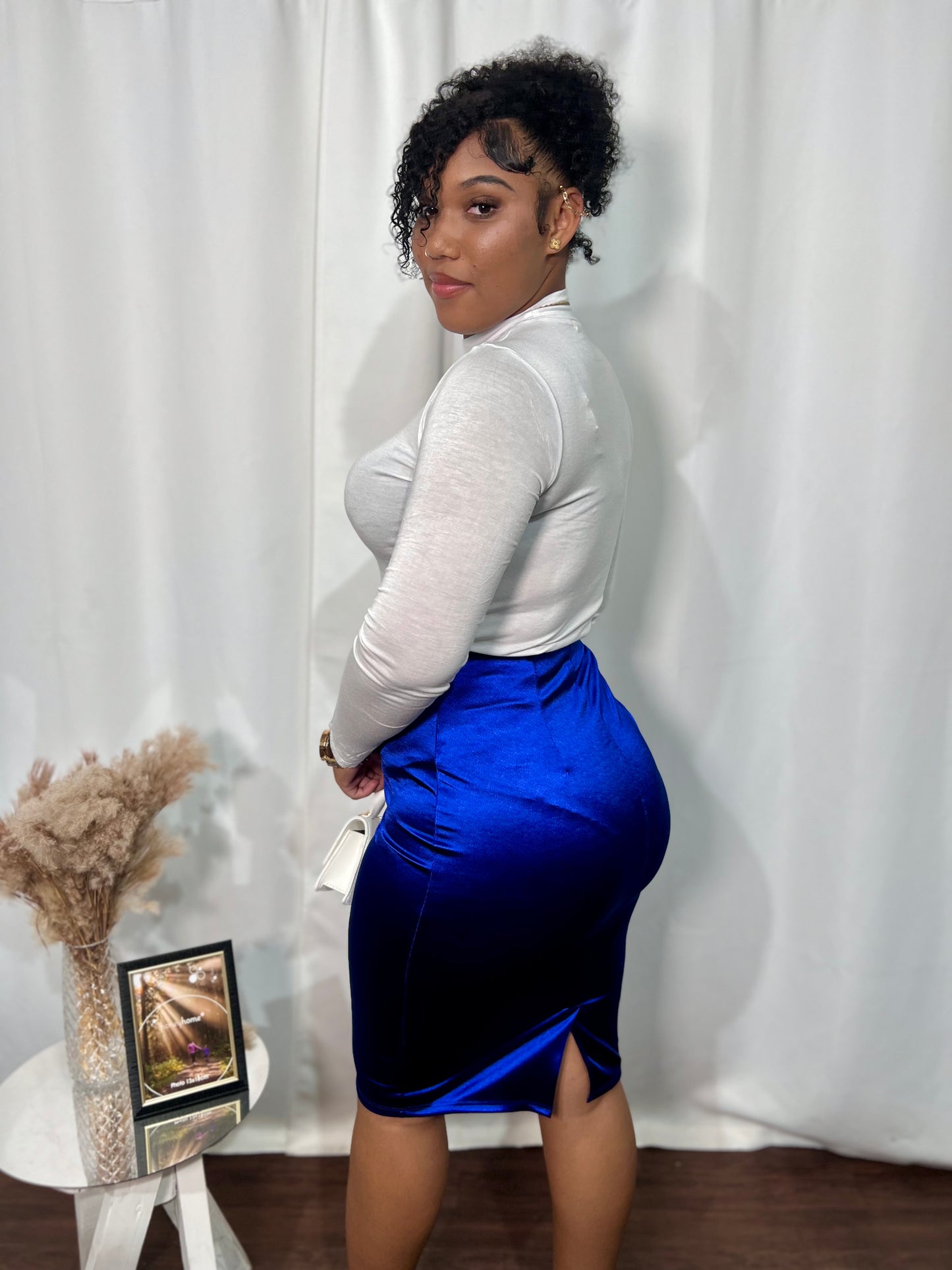 SATIN BLUES CLUES SLIT MAXI SKIRT