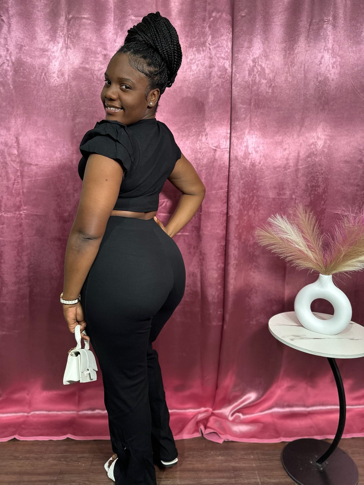 PUFF SLEEVE RIBBED FLARE SET