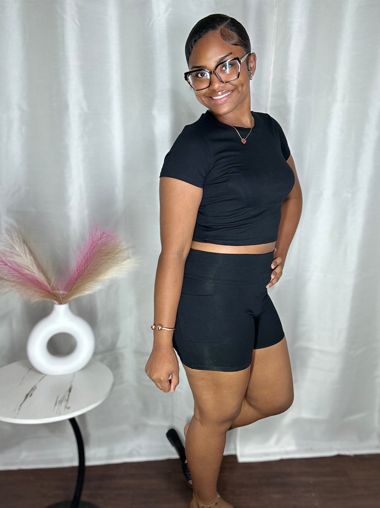 EVENING WALK BIKER SHORT SET W POCKETS