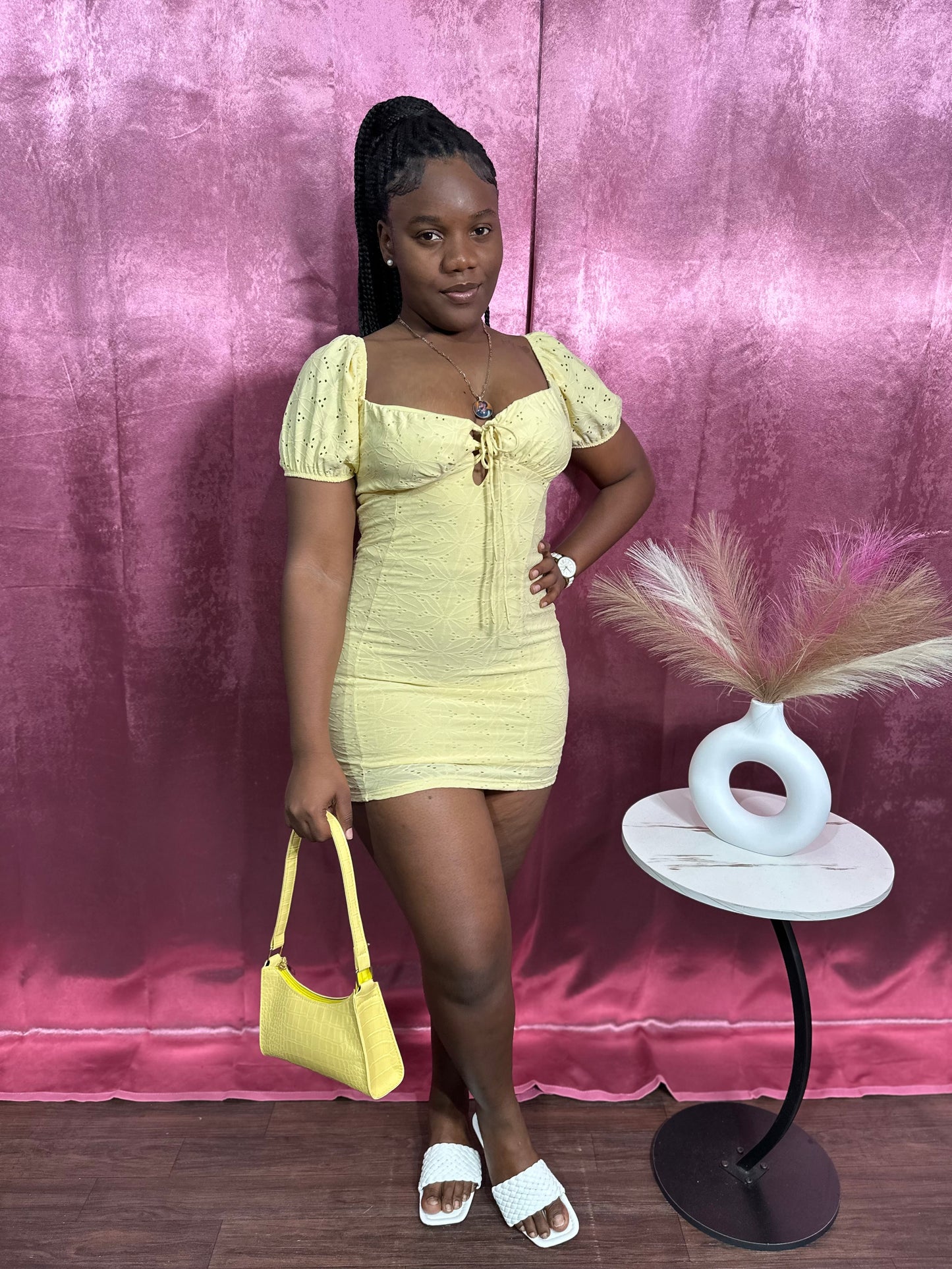 DAISY SWEETHEART PUFF SLEEVE MINI DRESS