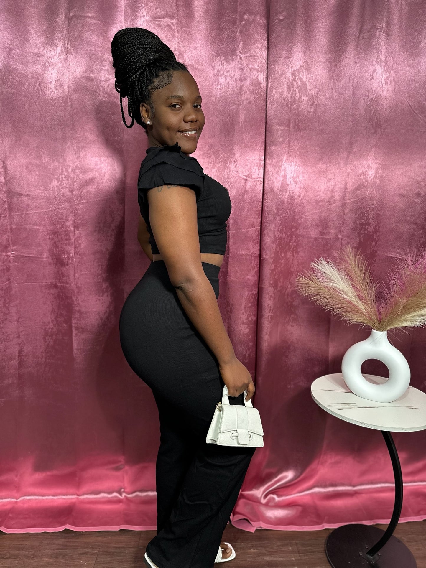 PUFF SLEEVE RIBBED FLARE SET