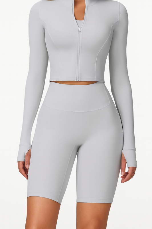 WINDY DAYS ZIP UP BIKER SHORT SET