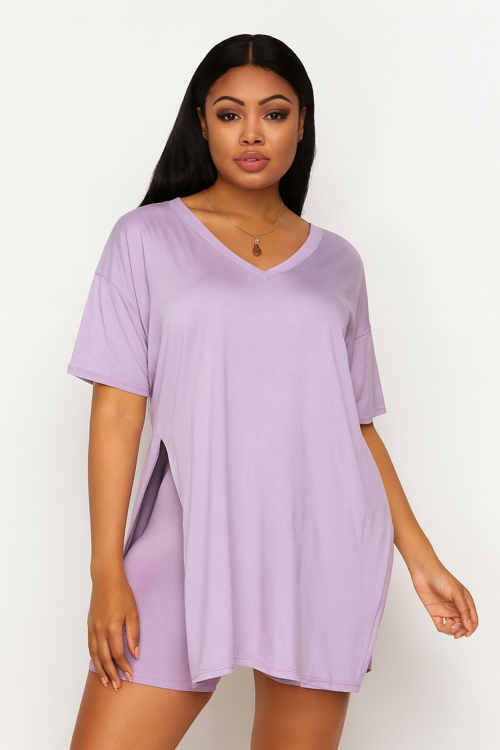 V NECK OVERSIZED BIKER SHORT SET