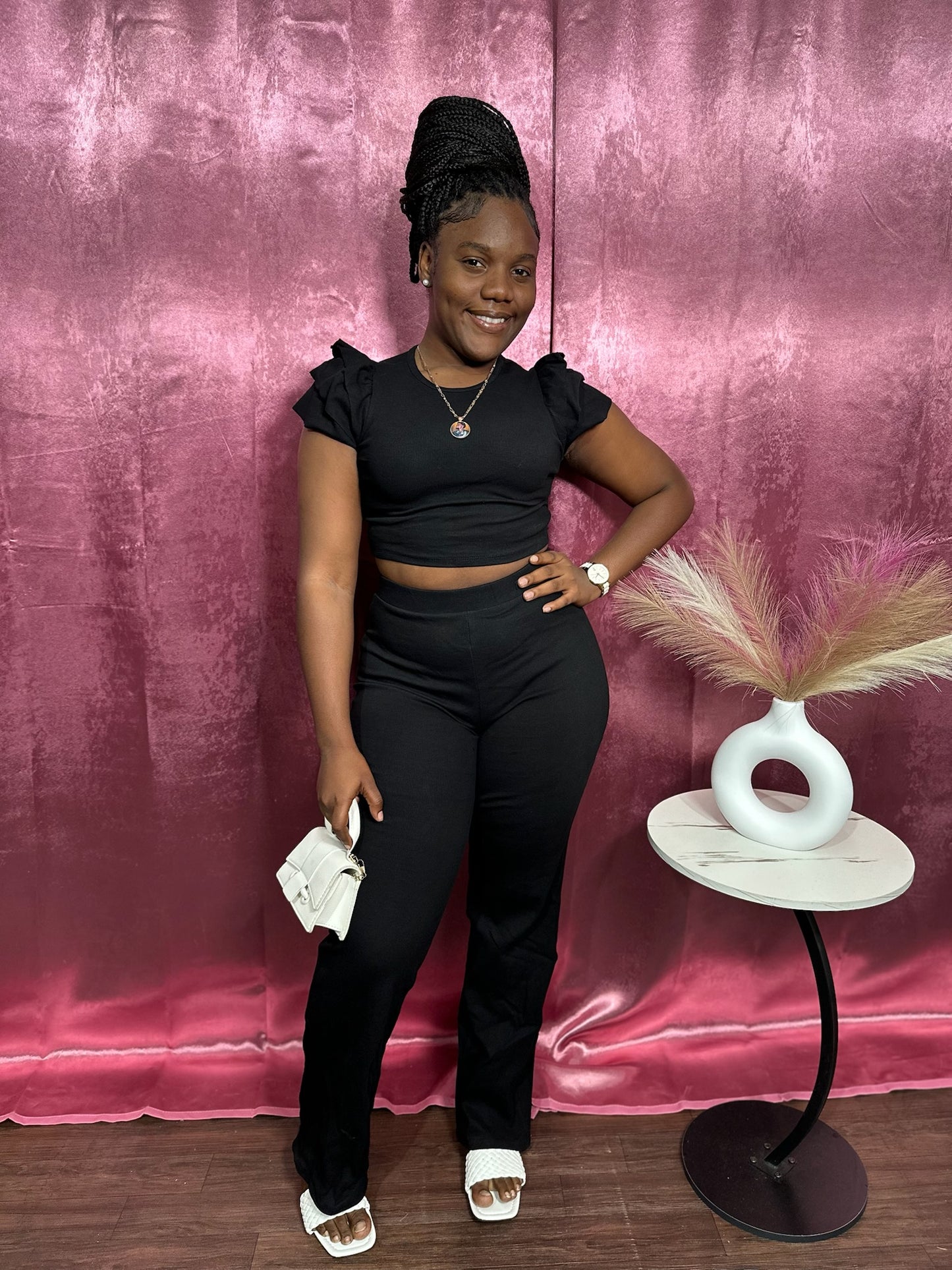 PUFF SLEEVE RIBBED FLARE SET