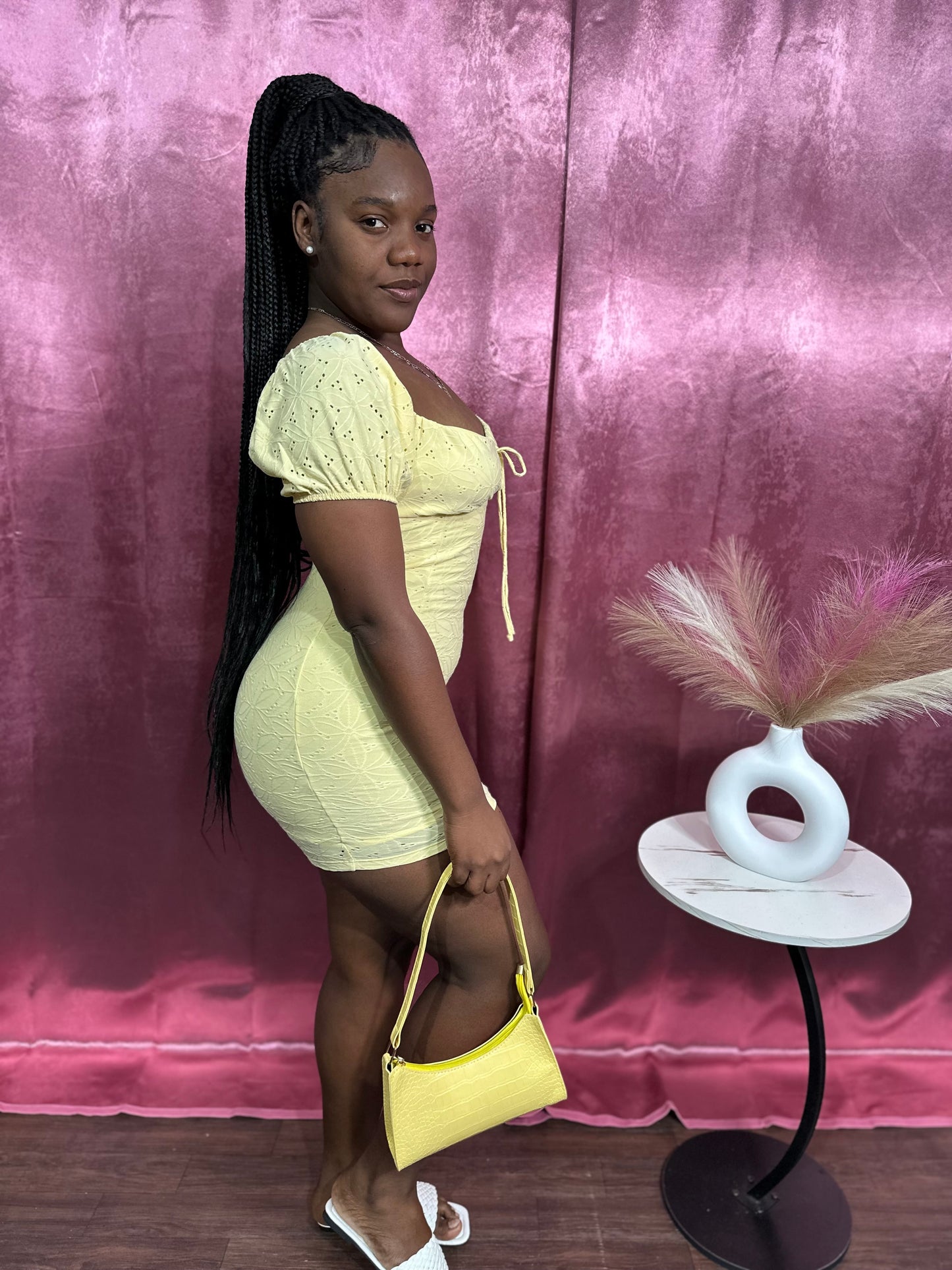 DAISY SWEETHEART PUFF SLEEVE MINI DRESS