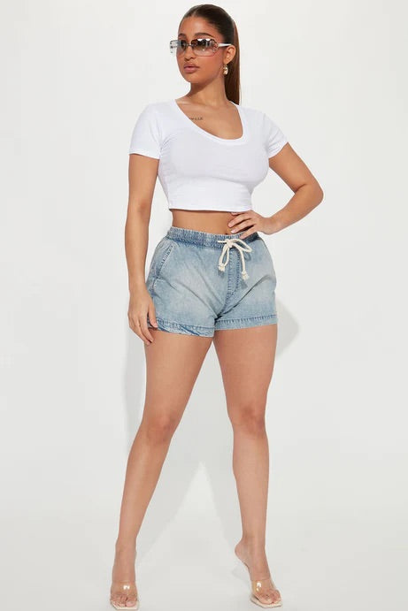 LOUNGIN’ AROUND PULL ON DENIM SHORTS