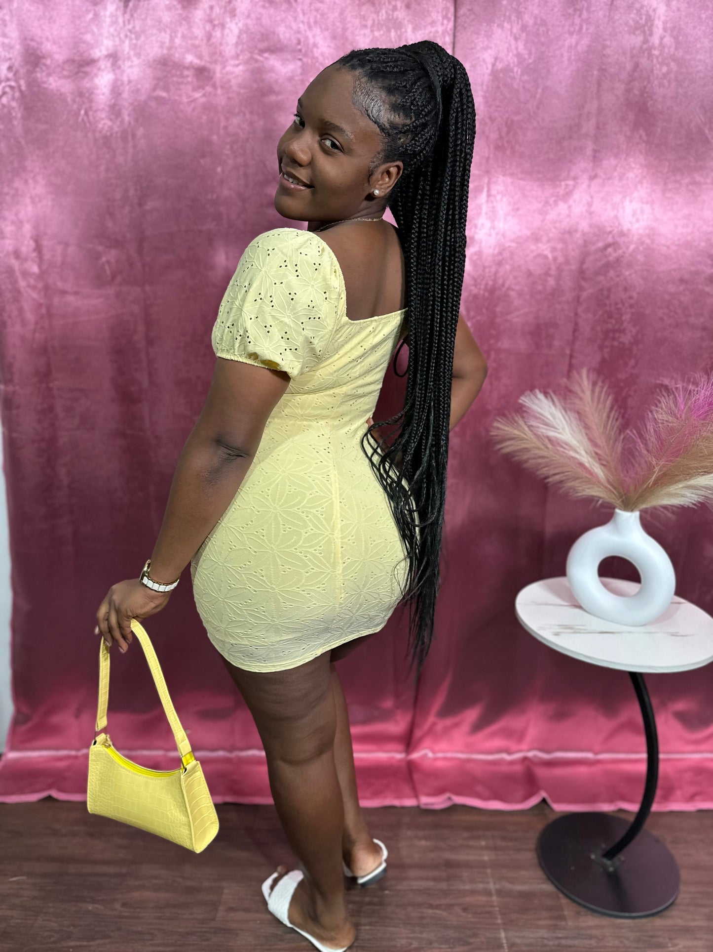 DAISY SWEETHEART PUFF SLEEVE MINI DRESS