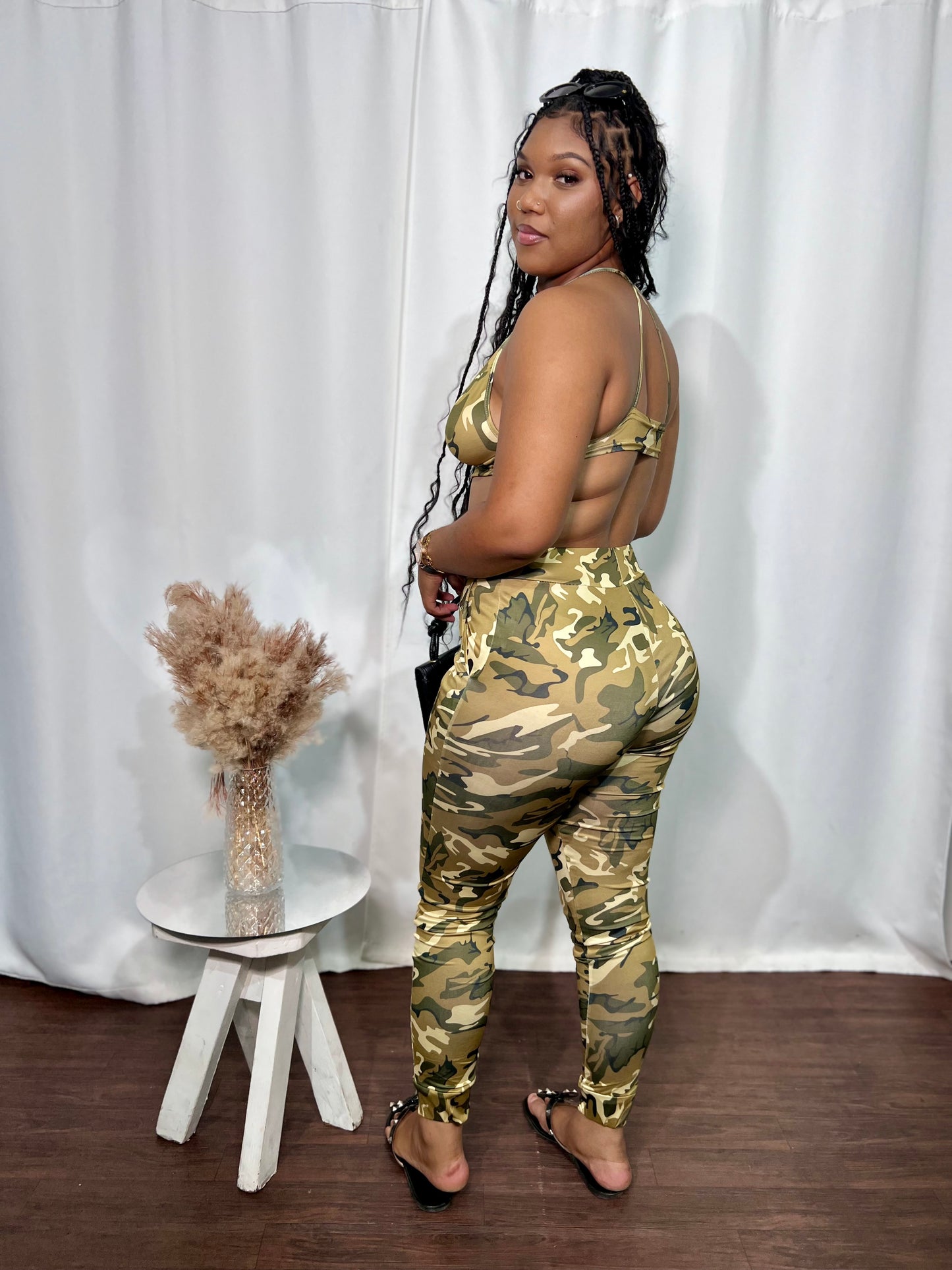 CAMO PRINT BRA TOP AND PANTS SET