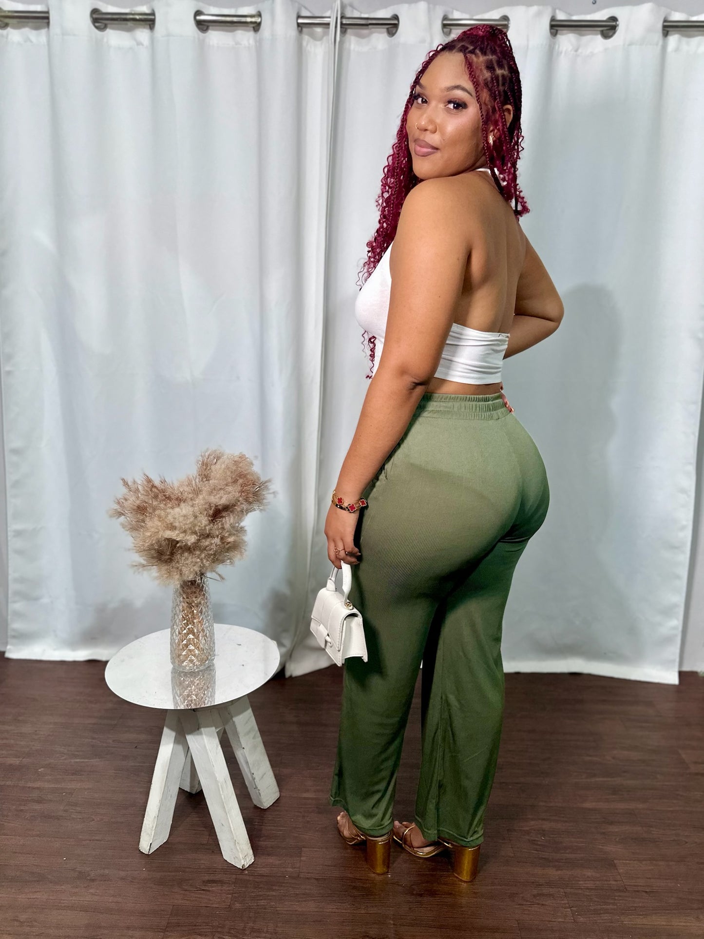 PLAIN RIBBED DRAWSTRING PANT