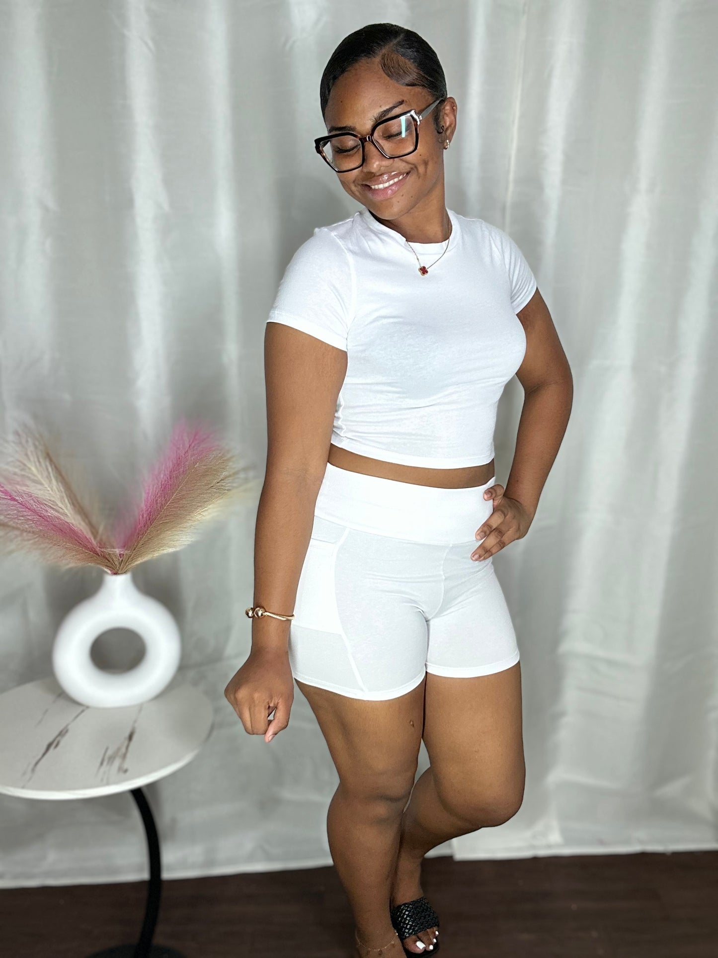 EVENING WALK BIKER SHORT SET W POCKETS