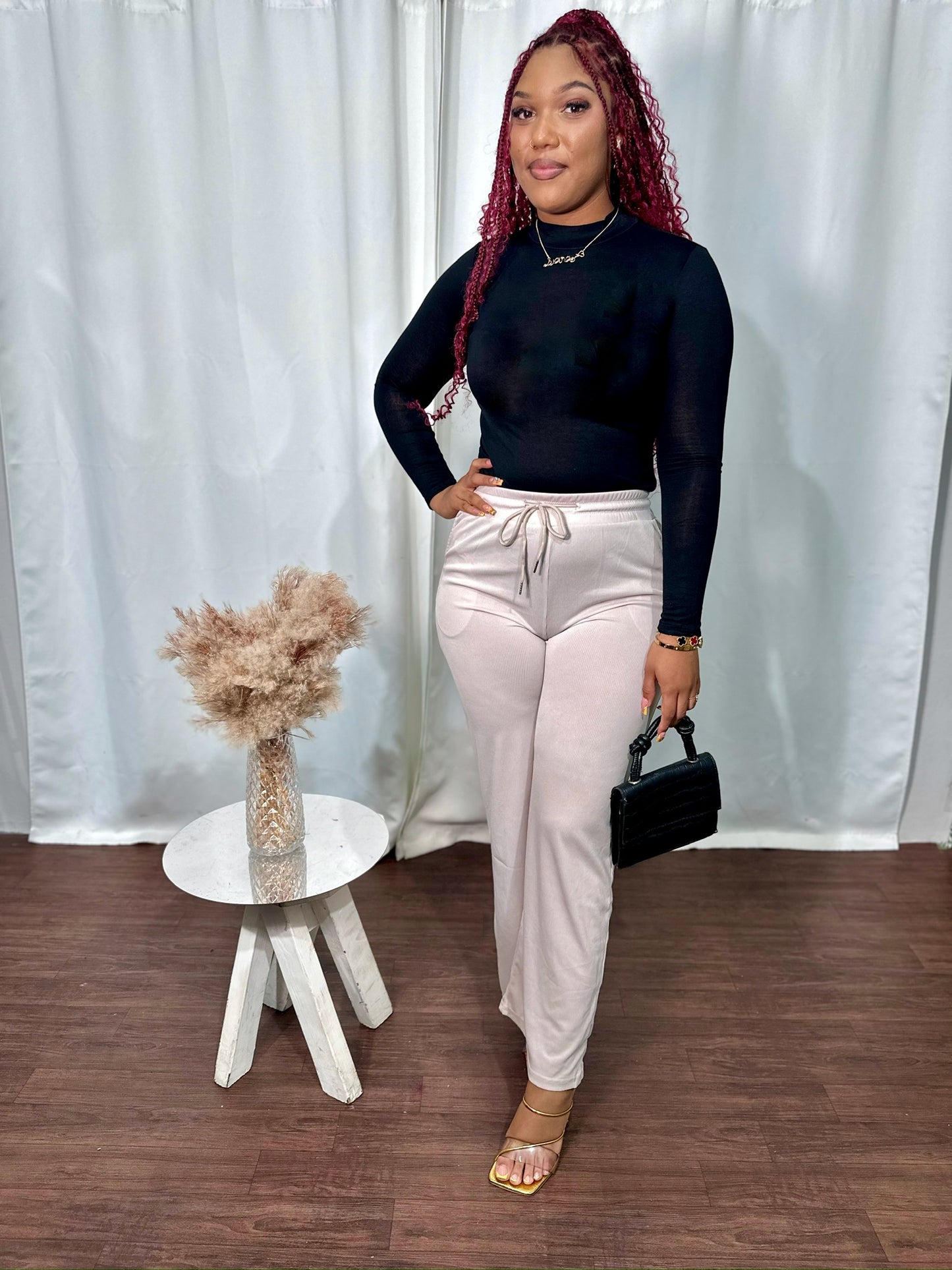 PLAIN RIBBED DRAWSTRING PANT