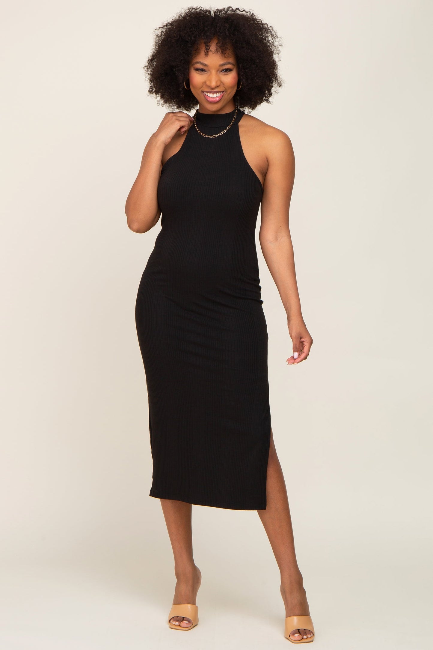 BACK OUT HALTER MIDI DRESS