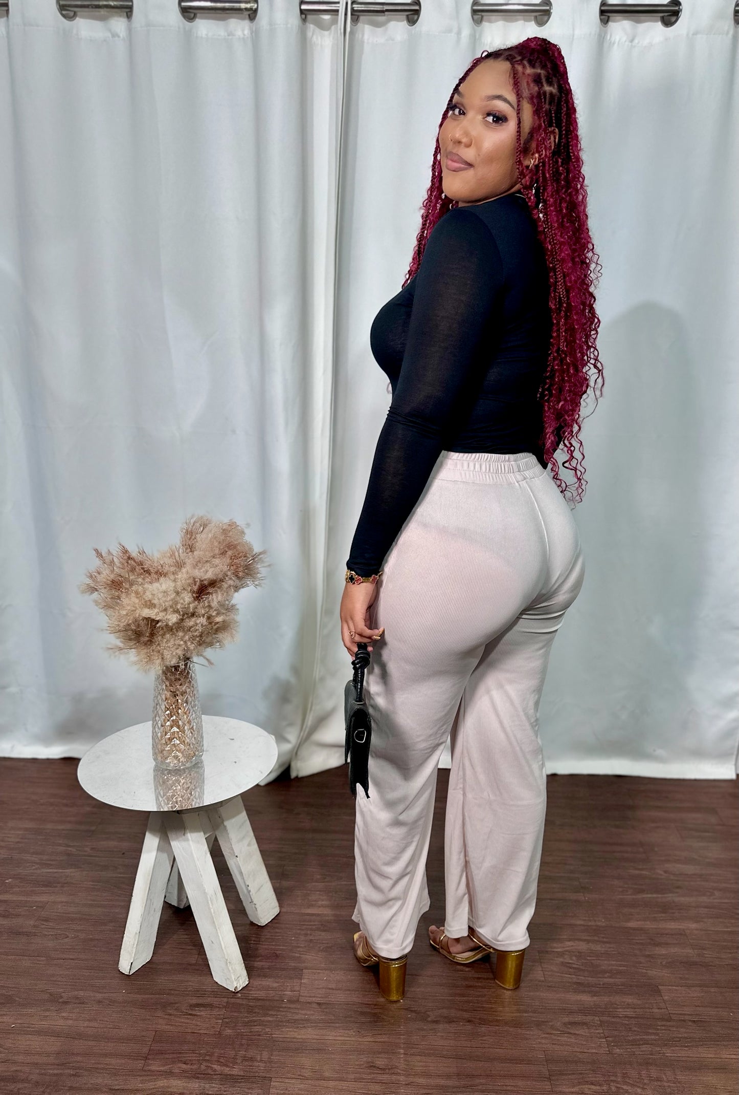 PLAIN RIBBED DRAWSTRING PANT