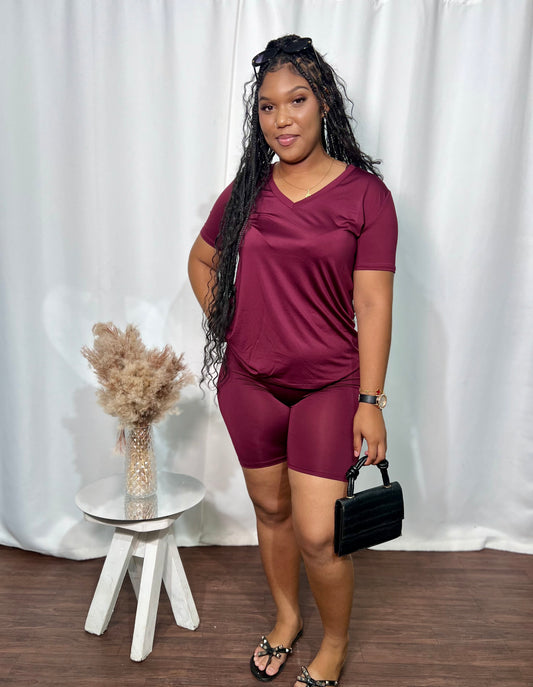 V-NECK TEE W/ BIKER SHORTS SET